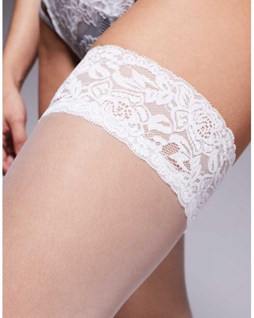 Ann Summers Purple Lace Top Glossy Stockings