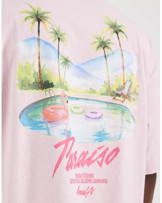 ASOS Blue Boxy Oversized T-shirt With Palm Tree Graphic for men