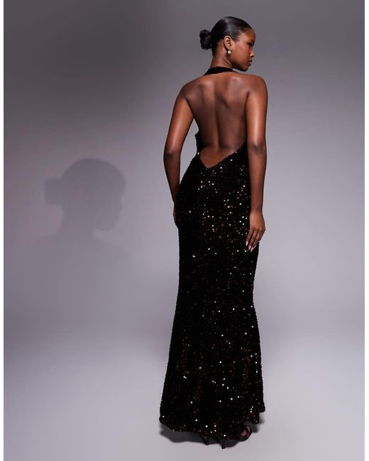 ASOS Black Halter Plunge Neck Maxi Dress