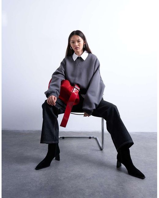 TOPSHOP White Oversized Scuba-Style Fabric Cinch Waist Sweat