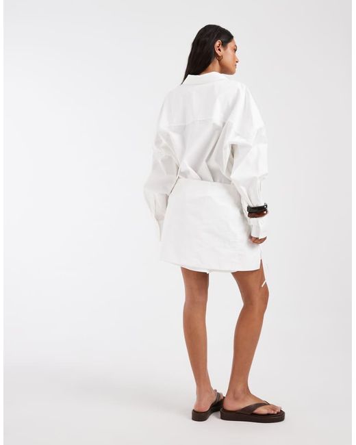 & Other Stories White Mini Shirt Dress With Tie Waist Detail