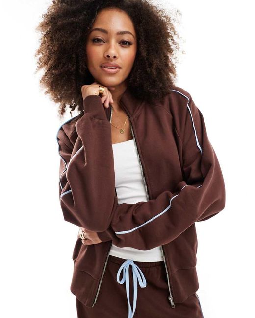 ASOS Brown Zip Through Jacket With Side Stripe Co Ord