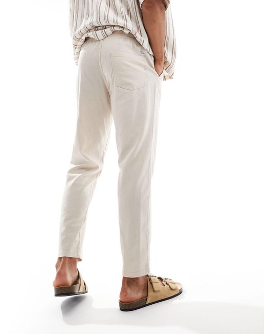 Jack & Jones White Drawstring Linen Mix Trouser for men