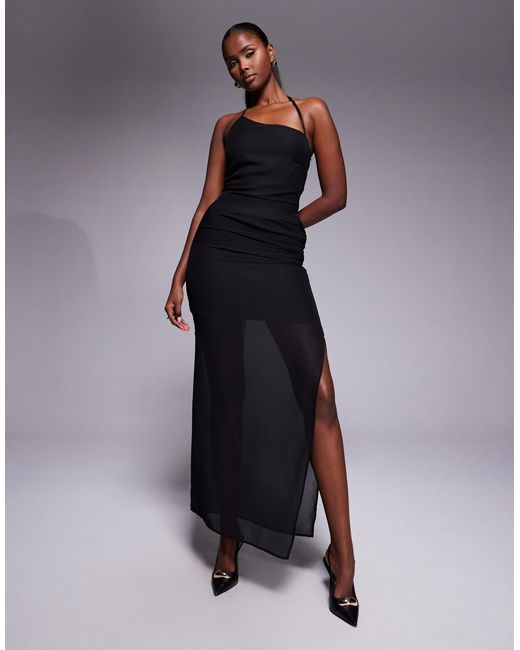 Robe longue dos nu en mousseline à dos ouvert avec laçage et ourlet transparent Fashionkilla en coloris Blue