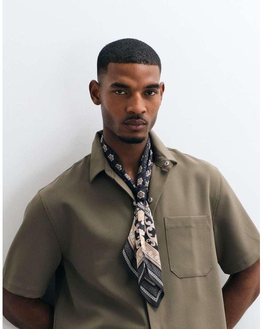 ASOS Brown Vintage Floral Pattern Satin Triangle Neck Scarf for men