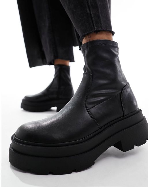 London Rebel Black Chunky Sock Boots