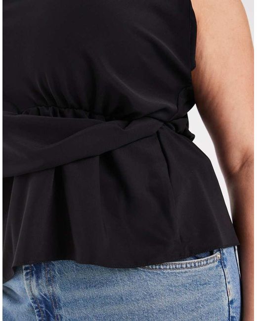 ASOS Black Asos Design Curve Cowl Neck Sleeveless Top With Twist Waist Detail