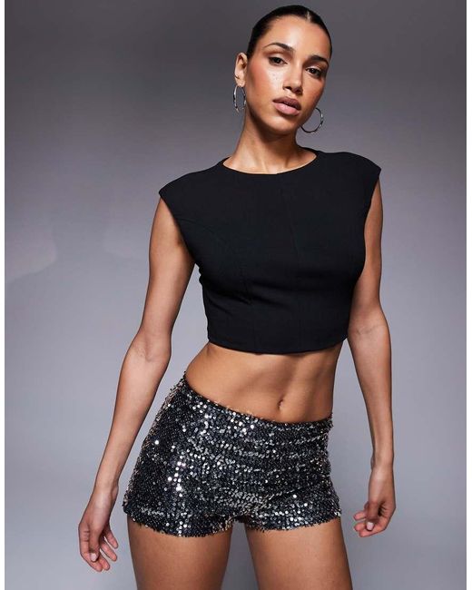 ASOS Top Met Open Achterkant En Naaddetails in het Gray