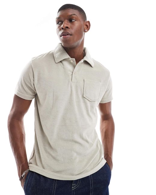 Brave Soul Gray Towelling Polo Shirt With Revere Collar for men
