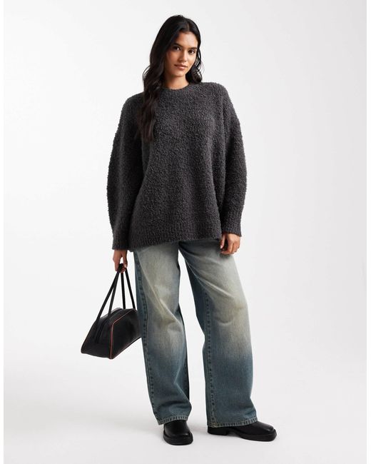 ASOS Black Oversized Boucle Jumper With Curved Hem