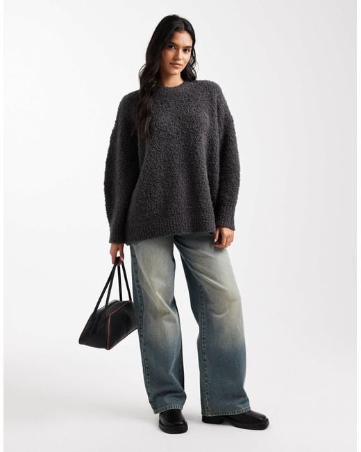 ASOS Black Oversized Boucle Jumper With Curved Hem