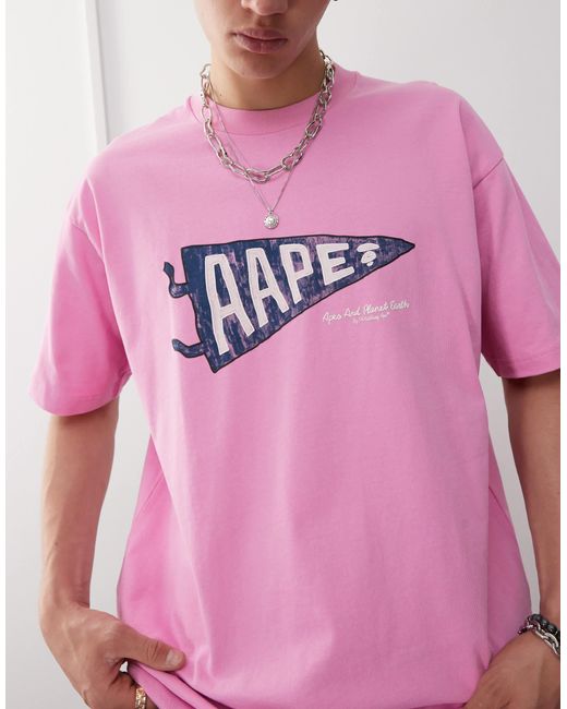 Aape By A Bathing Ape Pink Aape By A Bathing Ape Multi Logo T-Shirt for men