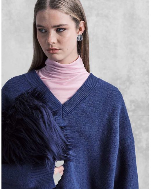 ASOS Blue Extreme Boxy V Neck Structured Jumper