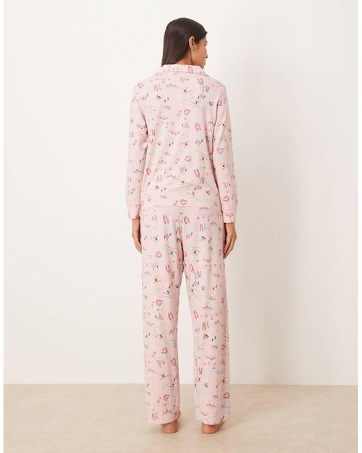 ASOS Pink Super Soft Long Sleeve Shirt & Trouser Pyjama Set With Contrast Piping