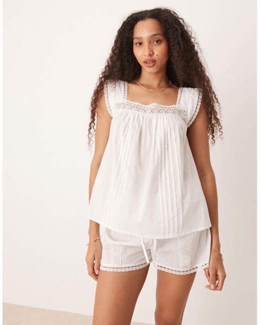ASOS Brown Square Neck Lace Detail Pajama Set