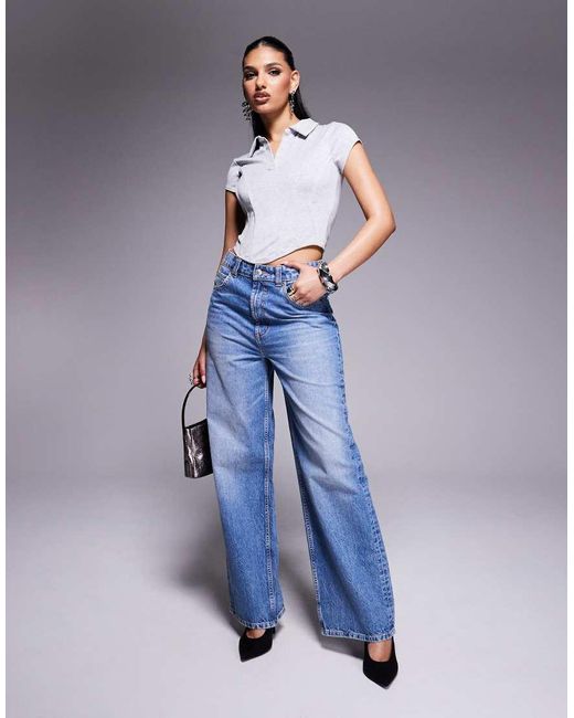 ASOS Top Met Korte Mouwen, Kraagje En Korsetdetail in het Gray