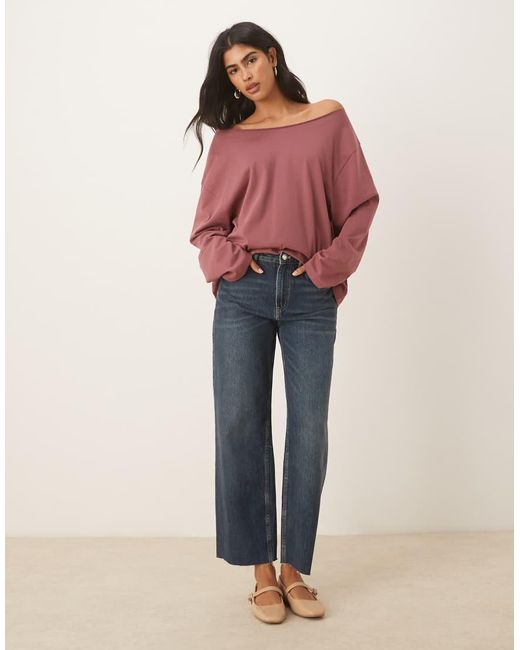 ASOS Red Off The Shoulder Long Sleeve Tee
