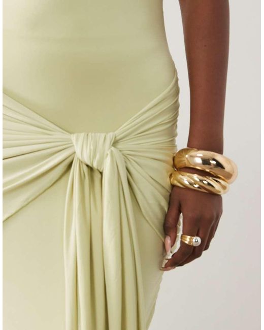 Ruched & Ready Natural Premium Butter Touch Sculpting Halterneck Drape Waist Detail Maxi Dress