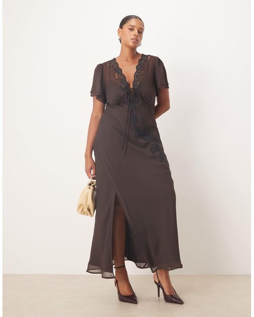 ASOS Asos Design Curve Lace Detail Tie Front Midi Dress in Brown | Lyst ASOS Asos Design Curve Lace Detail Tie Front Midi Dress in Brown | Lyst