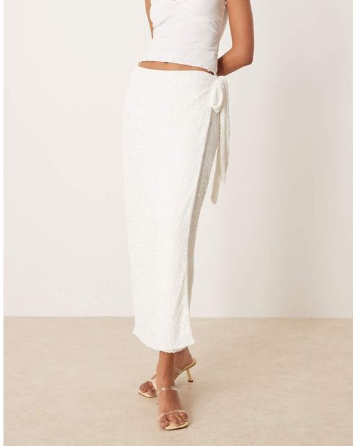 Maya Natural Embellished Wrap Midi Skirt