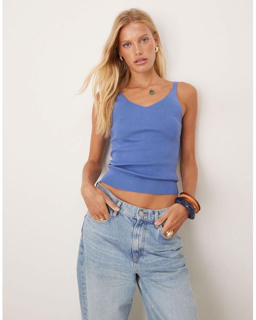 Mango Blue Knitted V Neck Cami Top