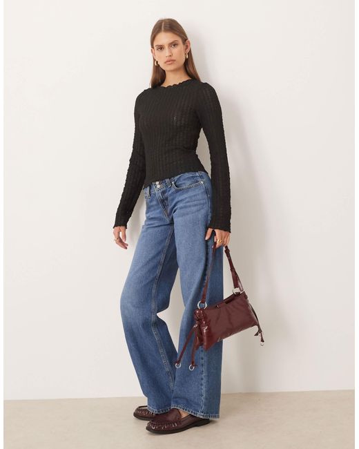 Aware Black Textured Jersey Long Sleeve T-Shirt With Lettuce Edging