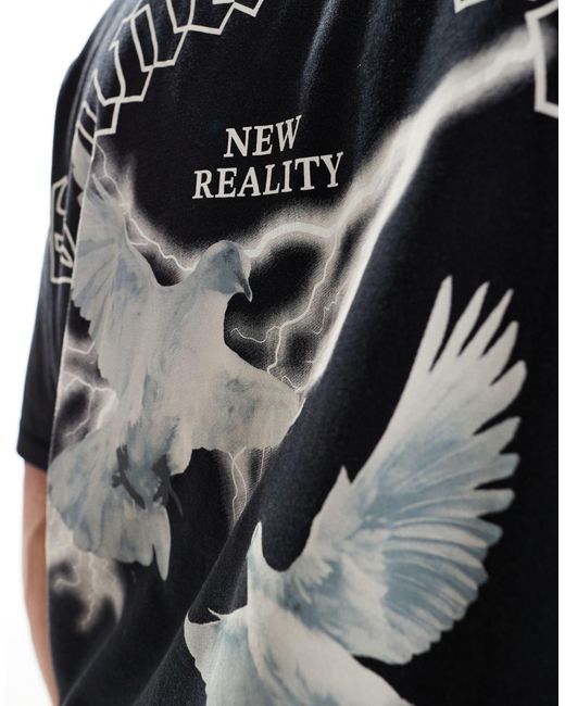 ADPT Gray Oversized T-shirt With Birds Back Print for men