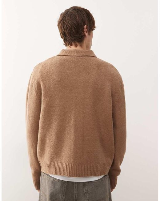 Collusion Brown Knitted Button Down Jumper for men