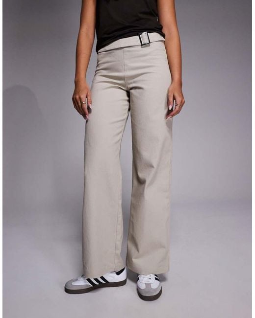 The Frolic Natural Exclusive Cotton Denim Metal Belt Detailing Wide Leg Trouser