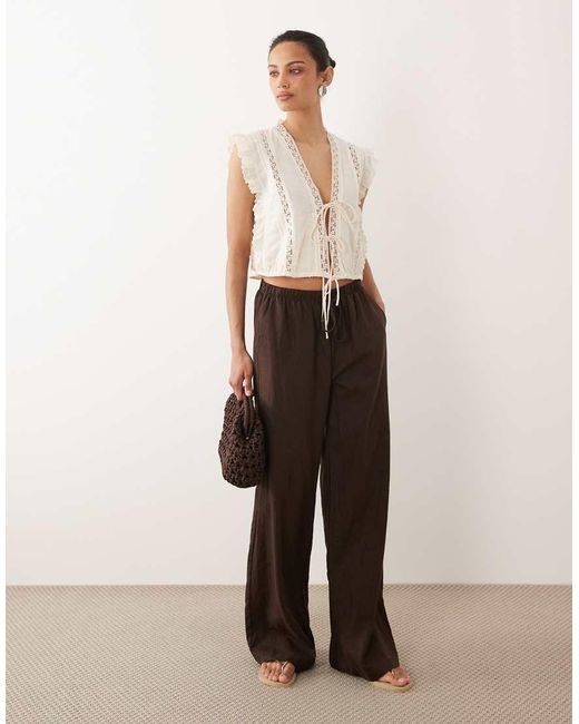 Mango Natural Cotton Mix Tie Front Frill Detail Blouse