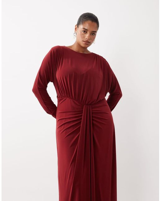 Forever New Red Slinky Drape Detail Maxi Dress