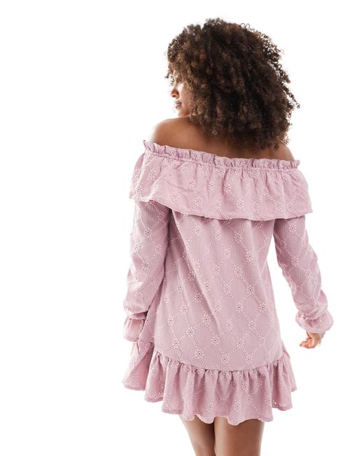 miss selfridge jacquard puff sleeve smock dress in gold Miss Selfridge Jacquard Puff Sleeve Bardot Mini Dress In Lilac