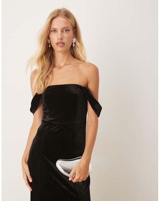 Maya Black Velvet Bardot Dress