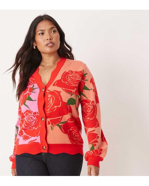 Never Fully Dressed Red Knitted Rose Contrast Cardigan