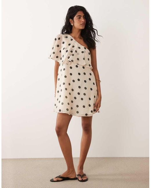 Jdy Natural One Shoulder Mini Dress With Ruffles