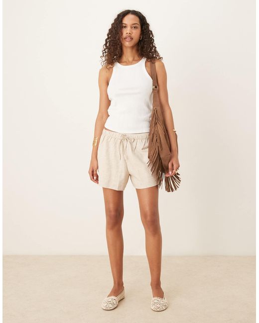 Abercrombie & Fitch Natural Tie Waist Linen Shorts