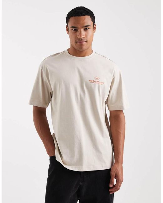 Only & Sons Natural Relaxed Fit T-shirt With Rose Back Print for men