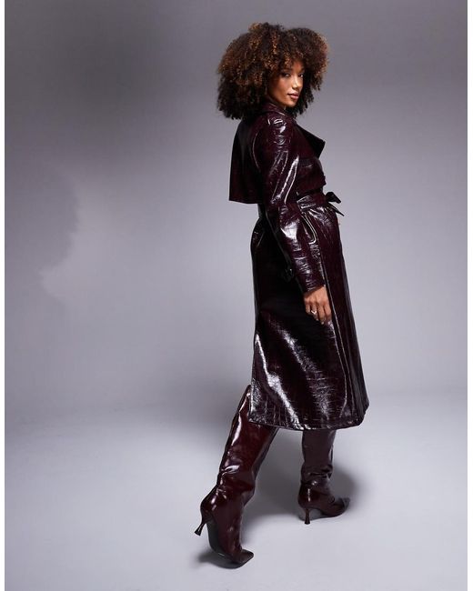 River Island Gray Croc Faux Leather Trench Coat