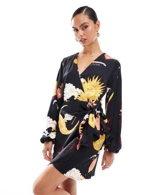 never fully dressed heart print wrap mini dress in black Never Fully Dressed Heart Print Wrap Mini Dress in Black