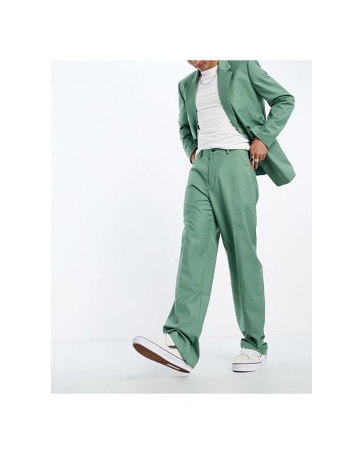 Sixth June Green Oversized Suit Trousers for men