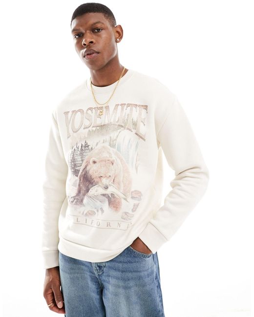 Hollister White Relaxed Fit Bryce Canyon Chest Print Sweatshirt for men