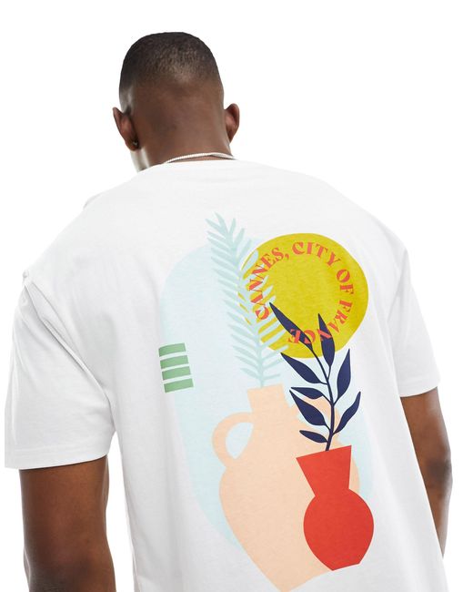 T-shirt squadrata bianca con stampa cannes di Another Influence in White da Uomo