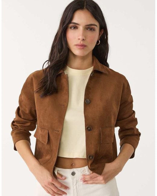Stradivarius Brown Faux Suede Jacket With Pockets