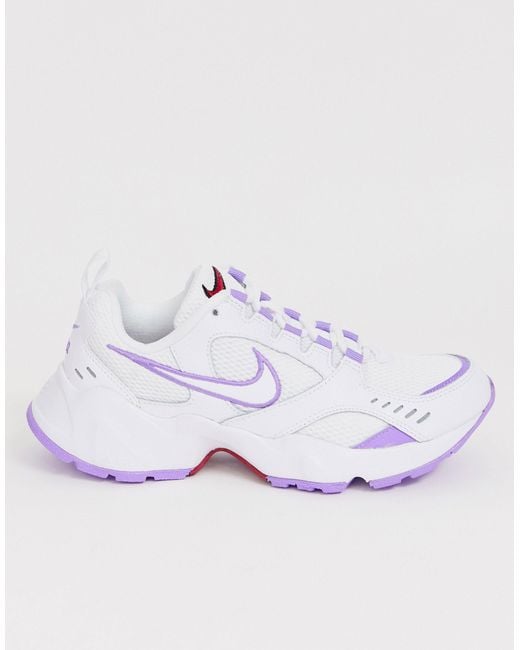 nike white and lilac air heights trainers