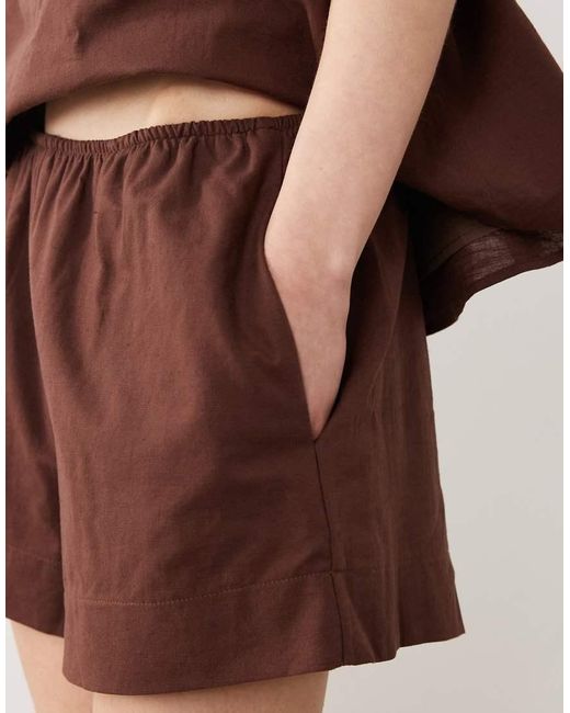 SNDY'S Brown Linen Blend Pull On Shorts Co-ord