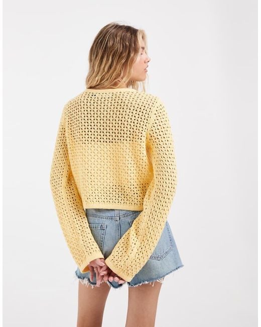 Vero Moda Natural Crochet Knit Cardigan With Floral Corsage