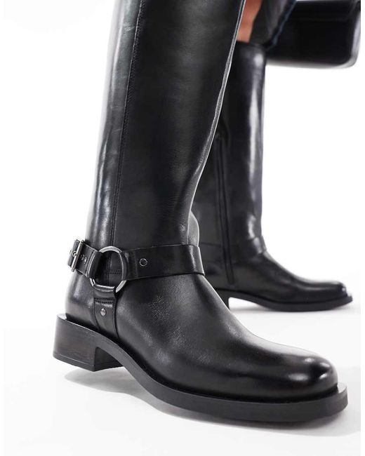 OFF THE HOOK Blue 'Adderstone' Block Heel Knee High Leather Boots