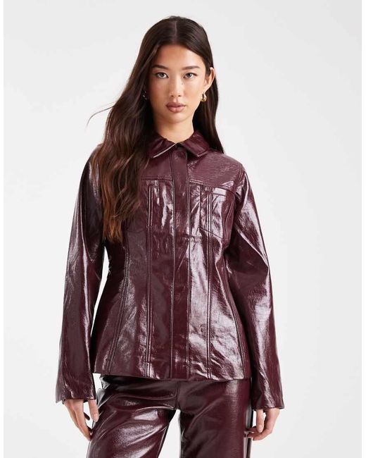Vero Moda Purple Cinched Waist Vinyl Jacket Co-ord