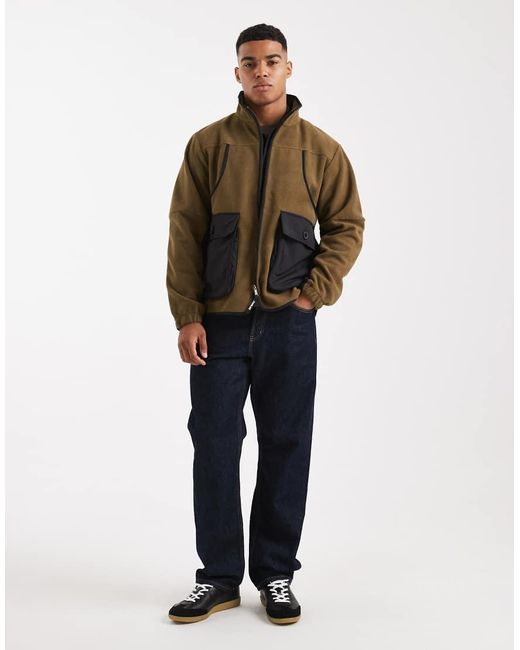 Parlez Green Multi Panel Logo Zip Through Fleece Jacket for men