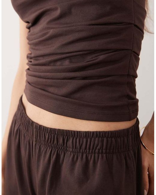 ASOS Brown Short Sleeve Ruched Waist Top Co-Ord